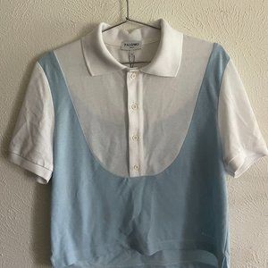 Palomo Harry Celeste Polo - Cropped white and blue, size Medium (M)